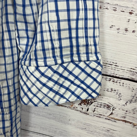 Foxcroft White Blue Check Button Shirt - Picture 4 of 13
